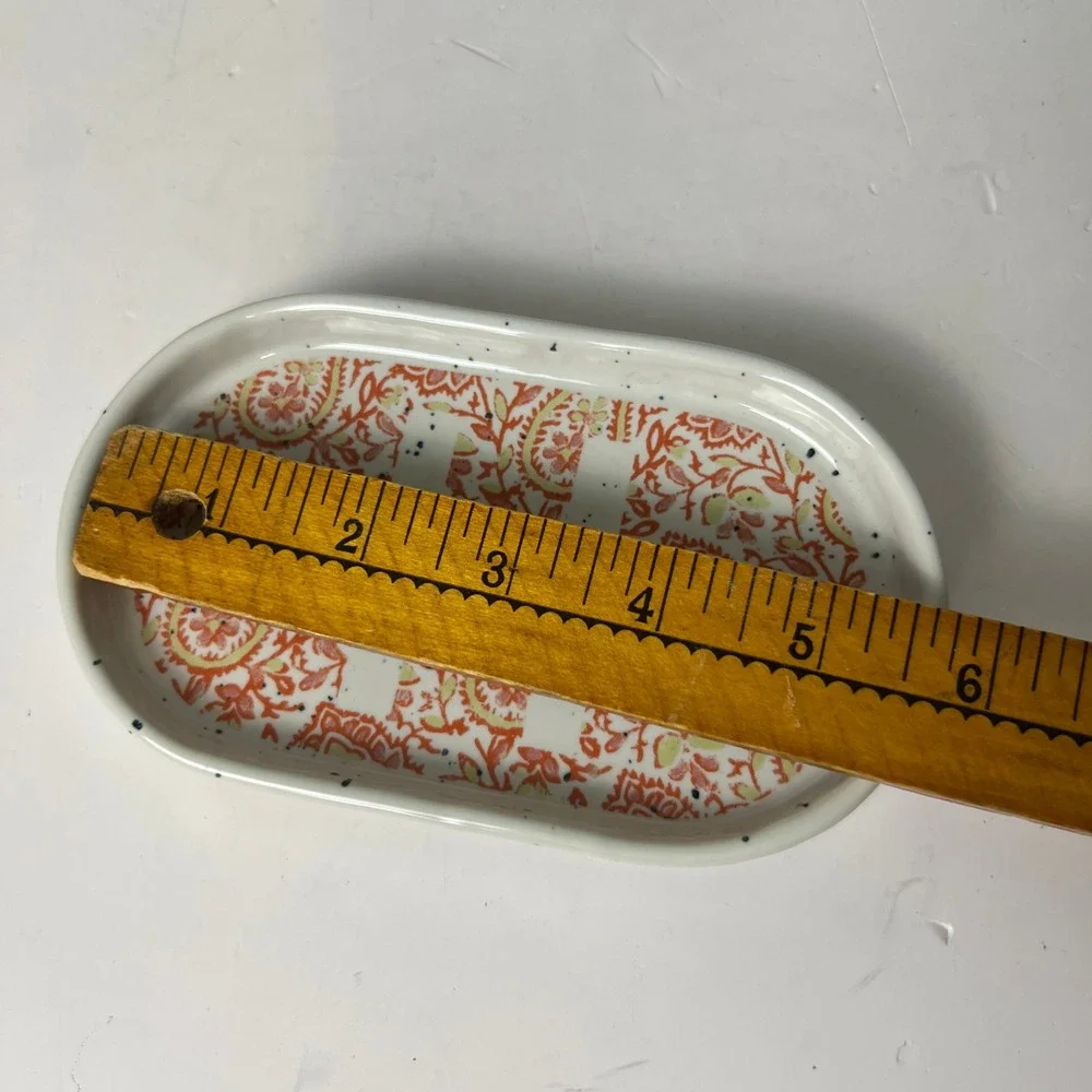 Anthropologie Trinket Dish Orange Monogram H Paisley Floral Tray Boho Beach